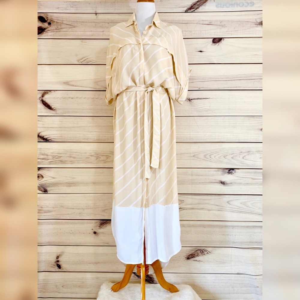 FAITHFULL THE BRAND Gigi Shirt Dress Striped Cream